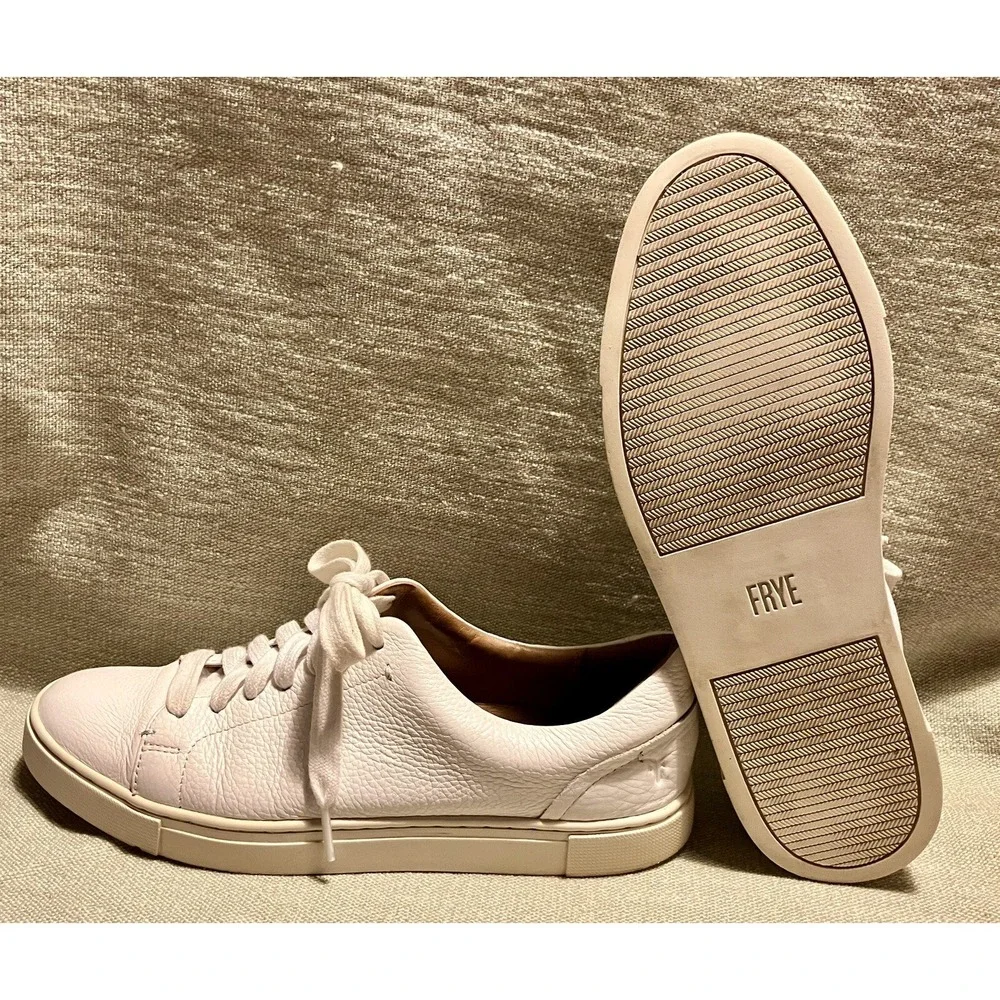 Frye Ivy Low Lace White Leather Sneakers Womens 8.5 M 3471183-WHT